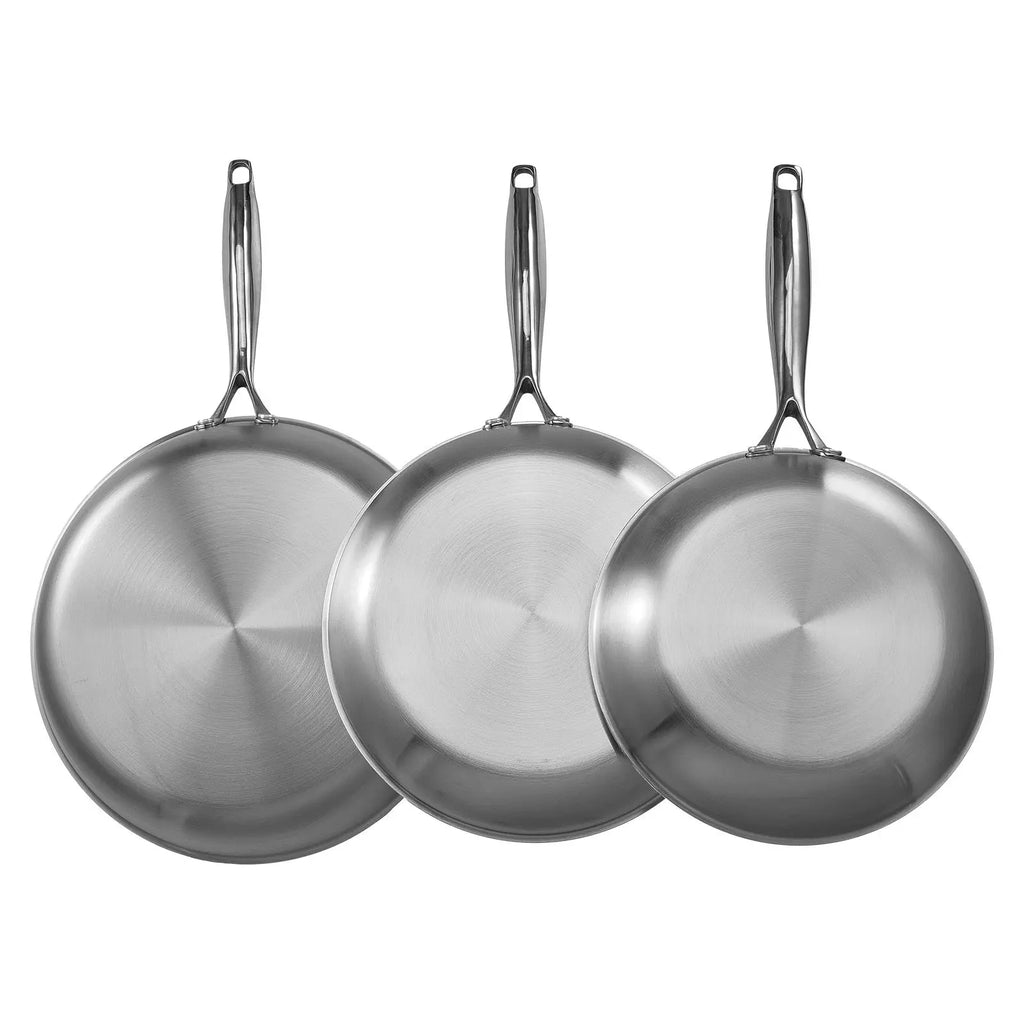 ChefFT s Kitchen Cook Tri Ply Stainless Steel Frying Pan Set 3 Pcs with Copper Bottom 8 10 12 Heat Resistant Handle 4L Capacity