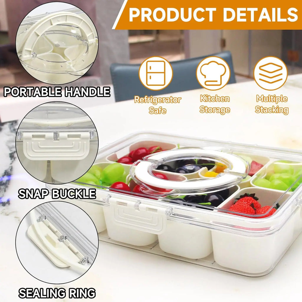 Bandeja de Servir Dividida com Tampa, Recipiente para Armazenamento de Alimentos, Caixa de Lanches, Recipientes para Lanches com 8 Compartimentos, Recipientes para Armazenamento de Frutas