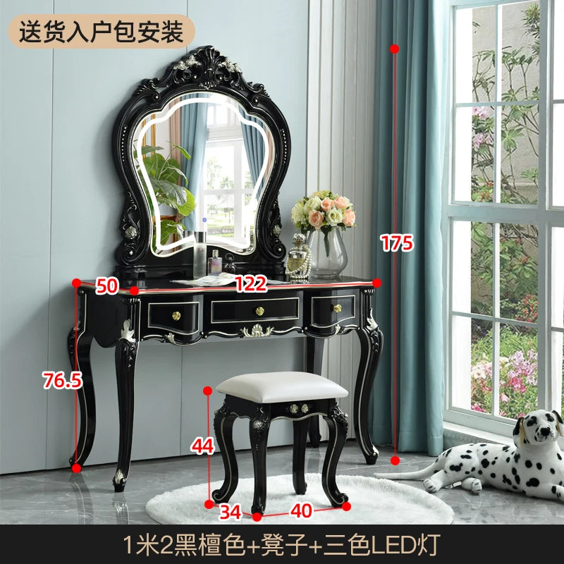 European Decor Makeup Vanity Desk Wooden Drawer White Black Makeup Vanity Desk Mirror Corner Komody Master Bedroom Furniture