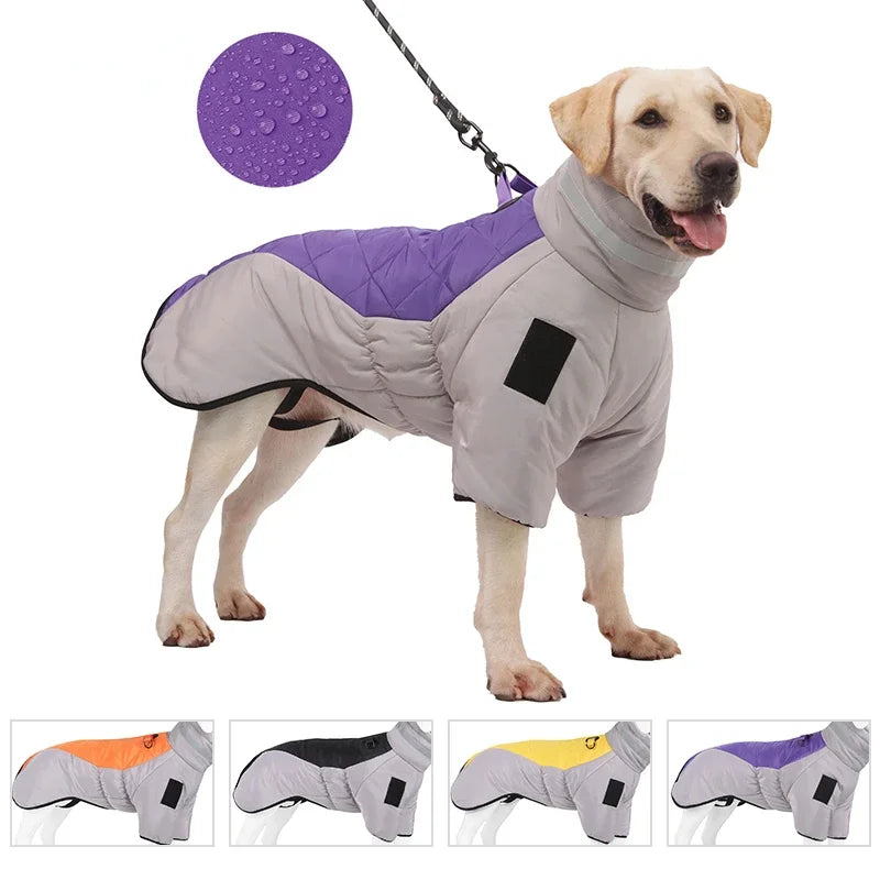 Jaqueta reflexiva de colarinho alto para cães, casacos quentes e grandes, impermeável, roupas de pet grossas, cães médios e grandes, outono e inverno