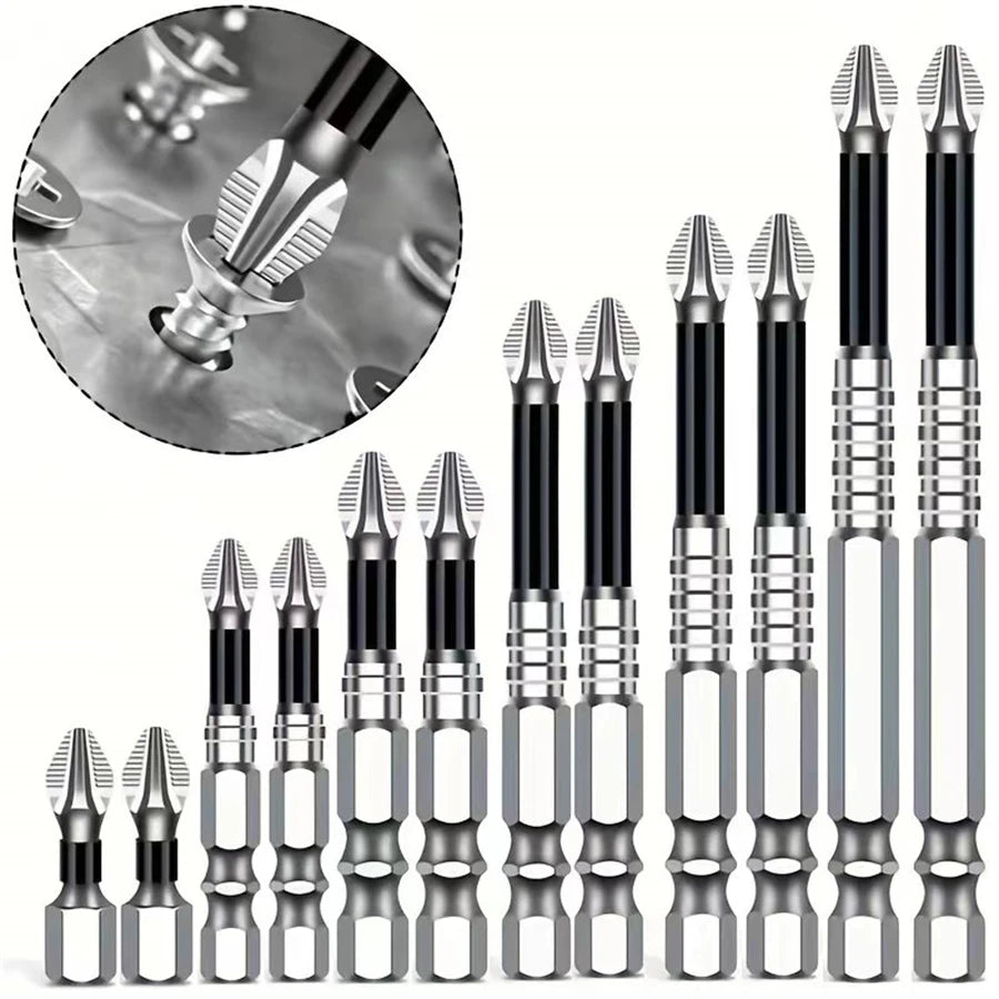 Conjunto de brocas roscadas antiderrapantes e resistentes a impactos, chave de fenda, broca de dureza, ferramentas manuais, 25/50/65/70/90/150mm