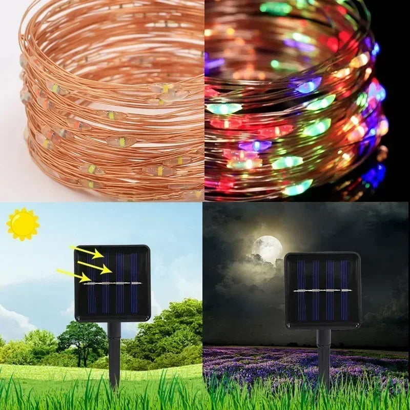 Decorações para Árvore de Natal, Luzes de Cordão Solares para Jardim Externo, Luzes de Fio de Cobre LED para Festas em Casa, Casamentos, Ano Novo 2027
