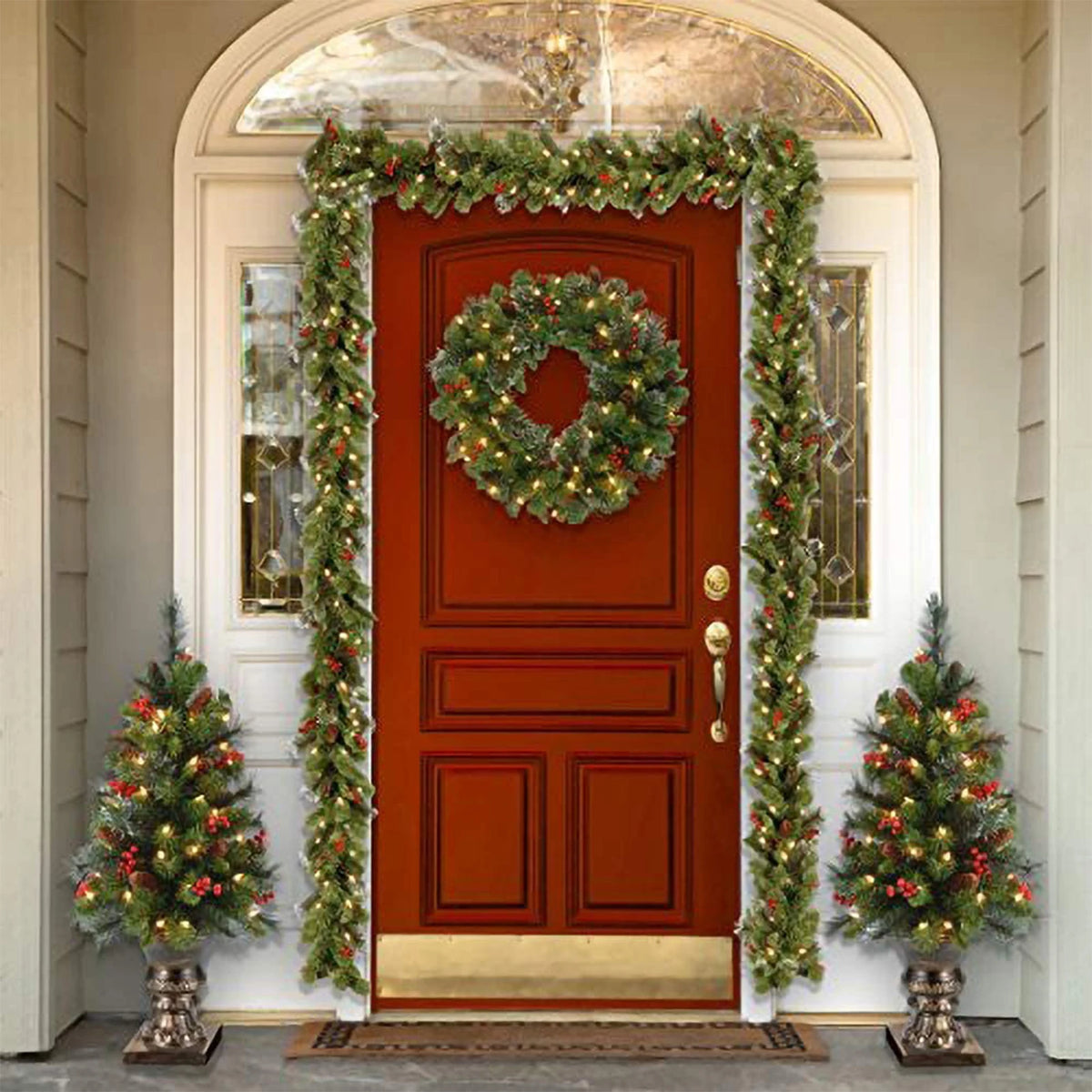 20-60cm led guirlanda de pinha de natal com bagas vermelhas artificial guirlanda de natal festa de ano novo decoração diy adicionar vibração de natal
