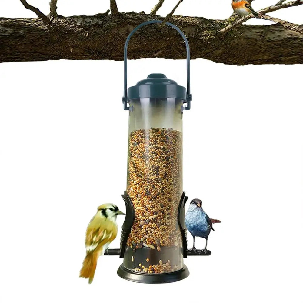 Alimentador de pássaros pendurado à prova de esquilo recipiente de comida de pássaros pp dispensador de comida de pássaros recipiente tubular alimentadores de pássaros para suprimentos para animais de estimação