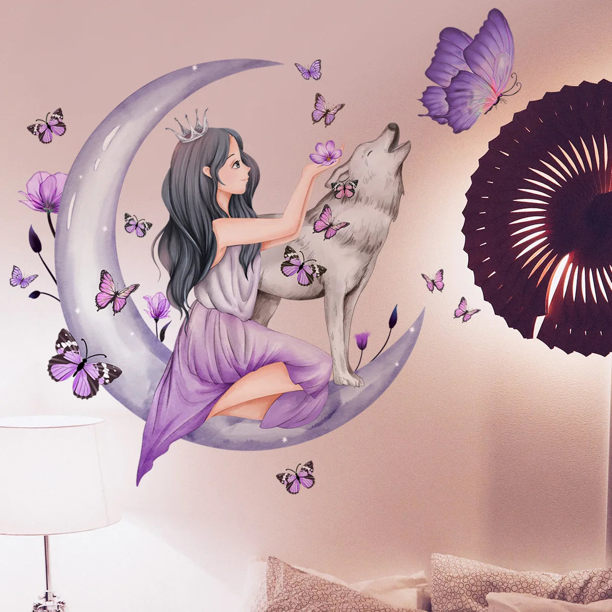Adesivos de Parede Lua para Quarto de Menina, Decoração de Sala de Estar, Adesivos para Quarto de Filha, Papel de Parede para Quarto de Bebê
