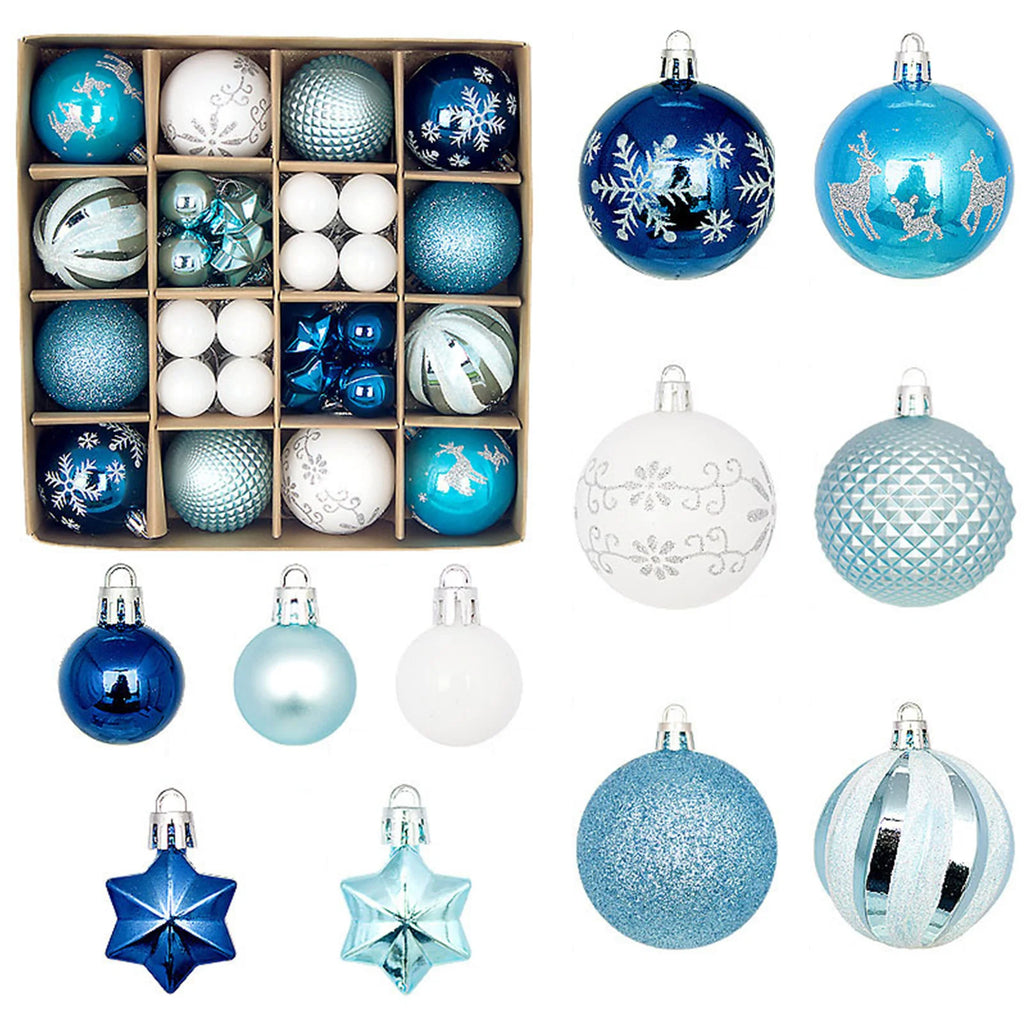 Bola de natal ornamento caixa de presente conjunto sortido azul branco floco de neve rena padrão design feriado festivo árvore pendurado decoração