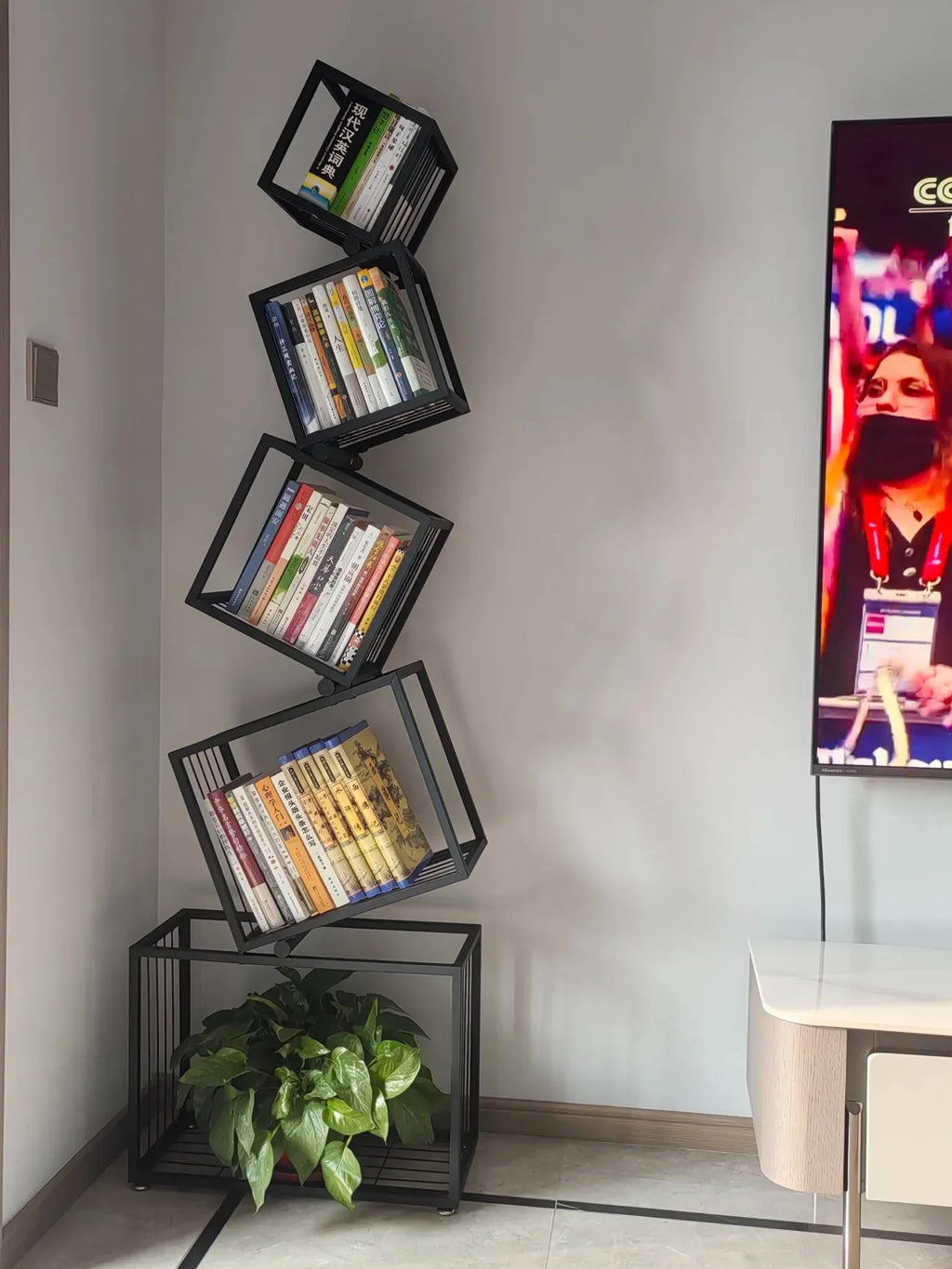 Decoração moderna para sala de estar, prateleira de arte em ferro, escritório, estudo, estante, armazenamento multicamadas para organizar livros e decorações
