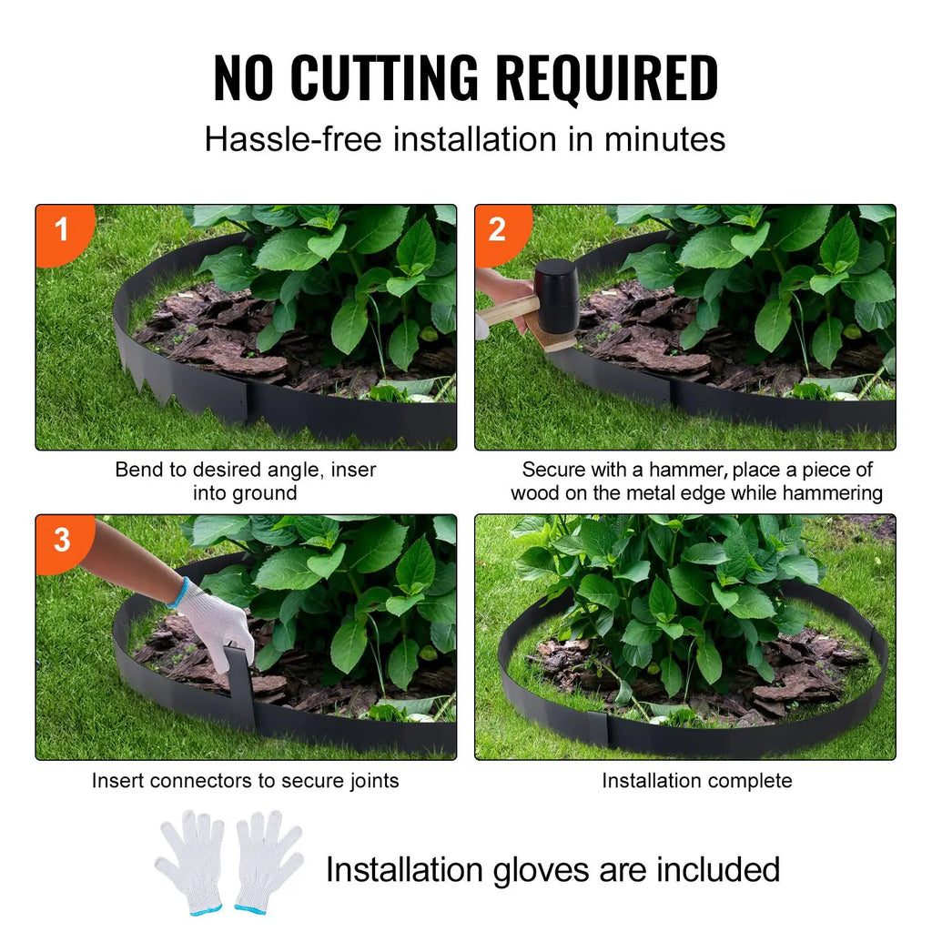 4-Pack 40\"L X 8\"H Steel Landscape Edging with 6 Clips Hammer Bendable Garden Borders Garden Tools
