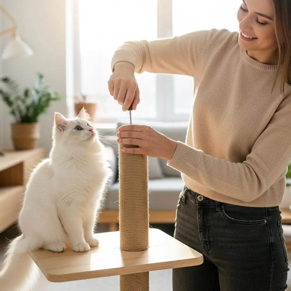Poste Arranhador de Sisal para Gatos, Brinquedo Anti-Arranhões para Cuidado das Garras, Peças de Reposição Destacáveis DIY para Árvore de Gatos, Suprimentos Domésticos para Gatos de Estimação
