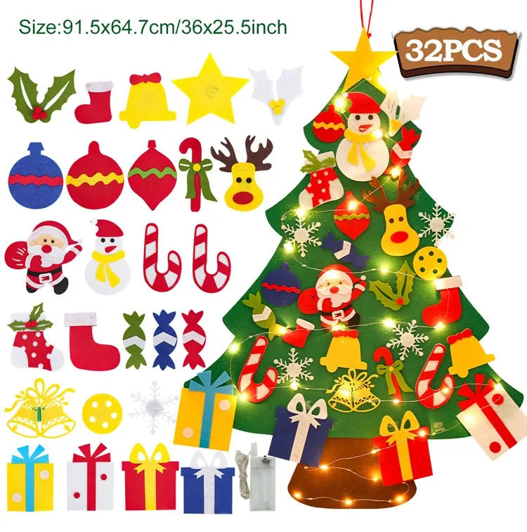 DIY sentiu a árvore de Natal com luz, decorações do Feliz Natal para a casa, ornamentos da árvore do Natal, presente do ano novo, 2024
