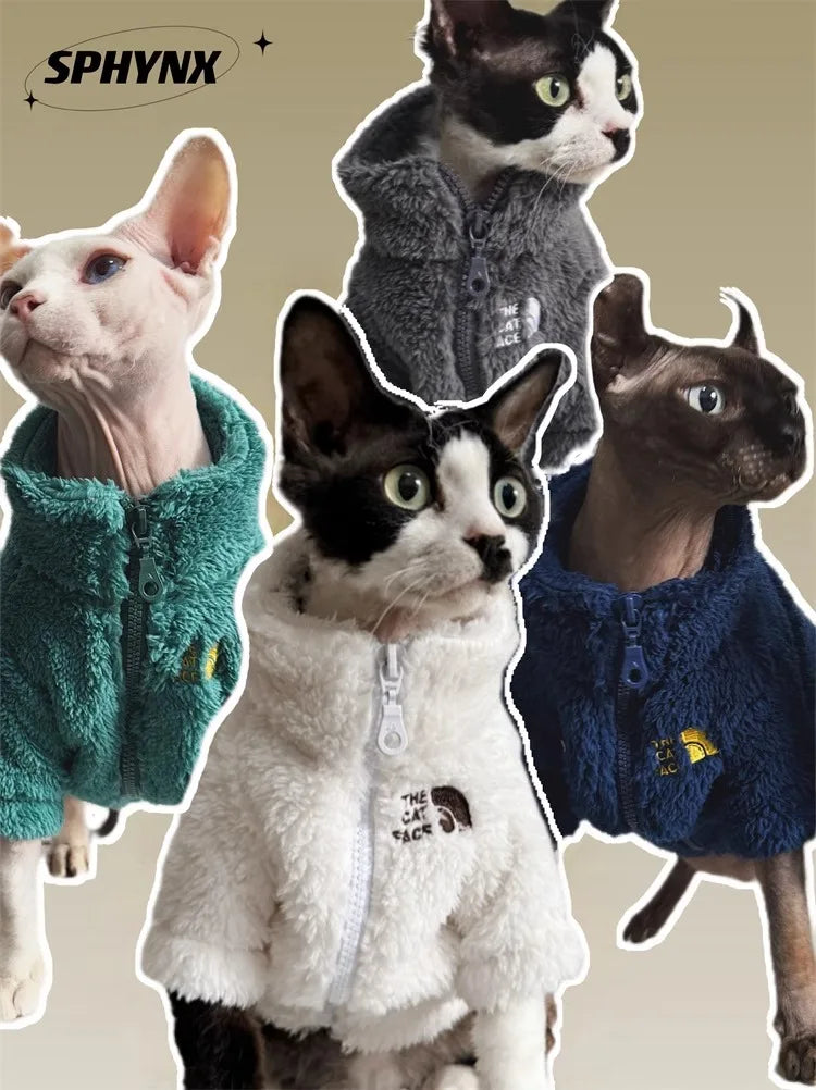 Casaco de Inverno para Cães e Gatos, à Prova de Frio, Roupas para Gatos Sem Pelos, Casaco de Lã de Cordeiro Tricolor Quente e Grosso para Gatos Sphynx e Devon