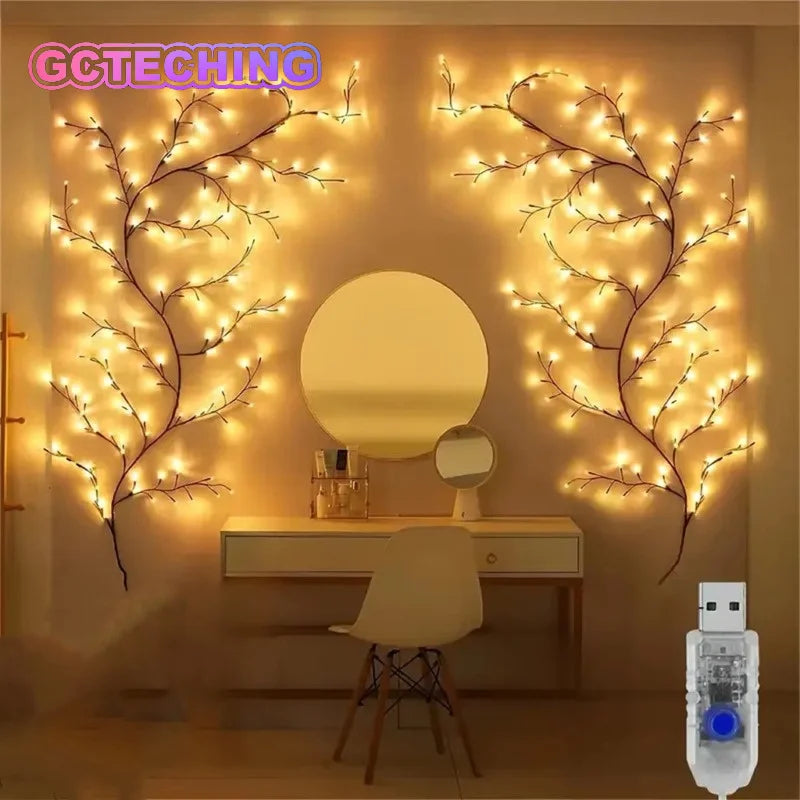 Luzes LED Flexíveis em Formato de Galho de Salgueiro com 96 LEDs, Lâmpada de Árvore de Bétula, 8 Modos de Iluminação para Decoração de Natal e Ação de Graças, Luz de Ambiente