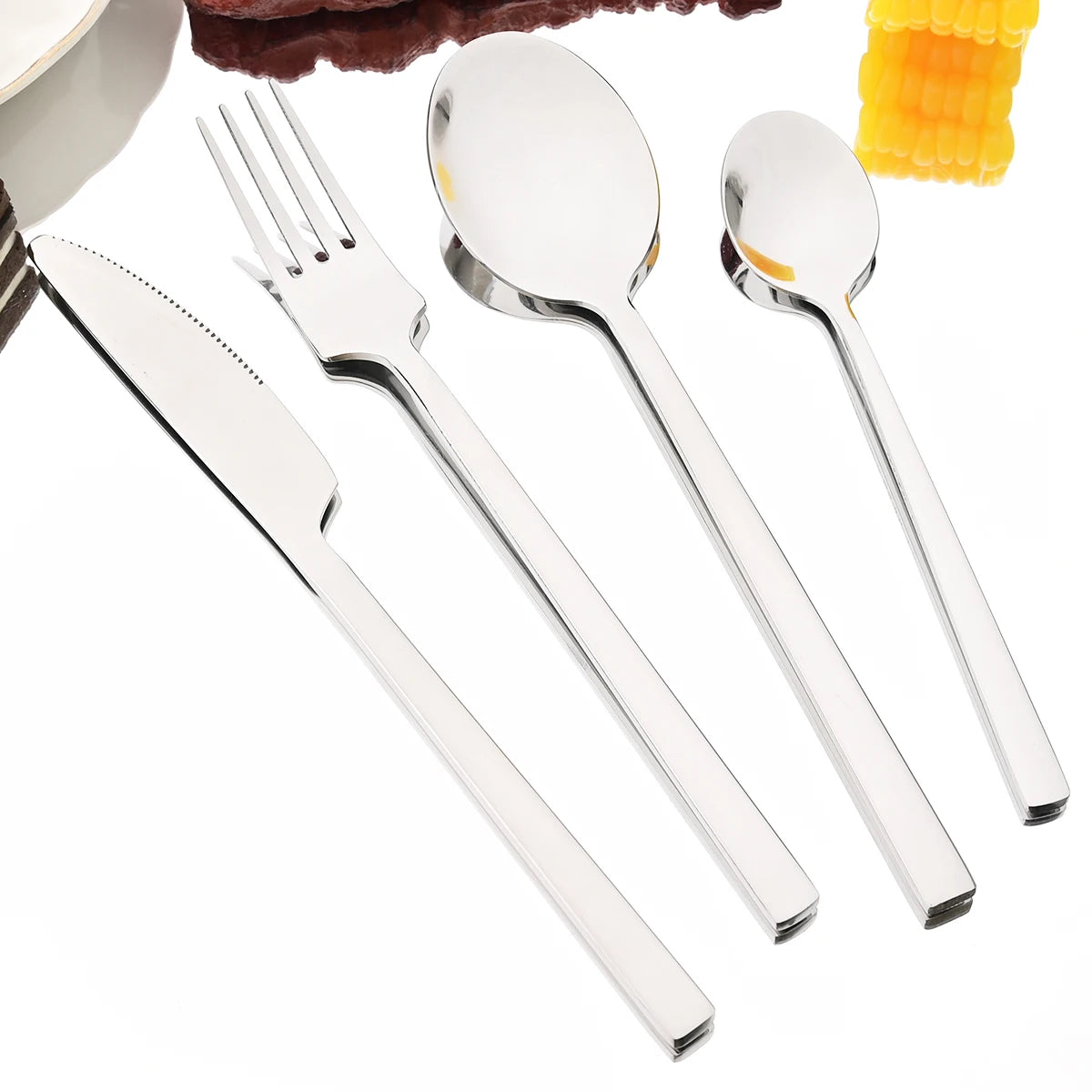 4pcs High-quality Mirror Dinnerware Set Silver Stainless Steel Tableware Set Reusable Knife Fork Spoon Dining Table Utensils Kasa & Pet
