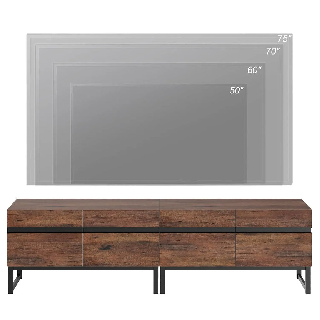 Suporte de TV Moderno para TVs de 50-75 Polegadas, Centro de Entretenimento em Madeira com Armários de Armazenamento de Base Metálica, Console de TV Multimídia, Personalizável