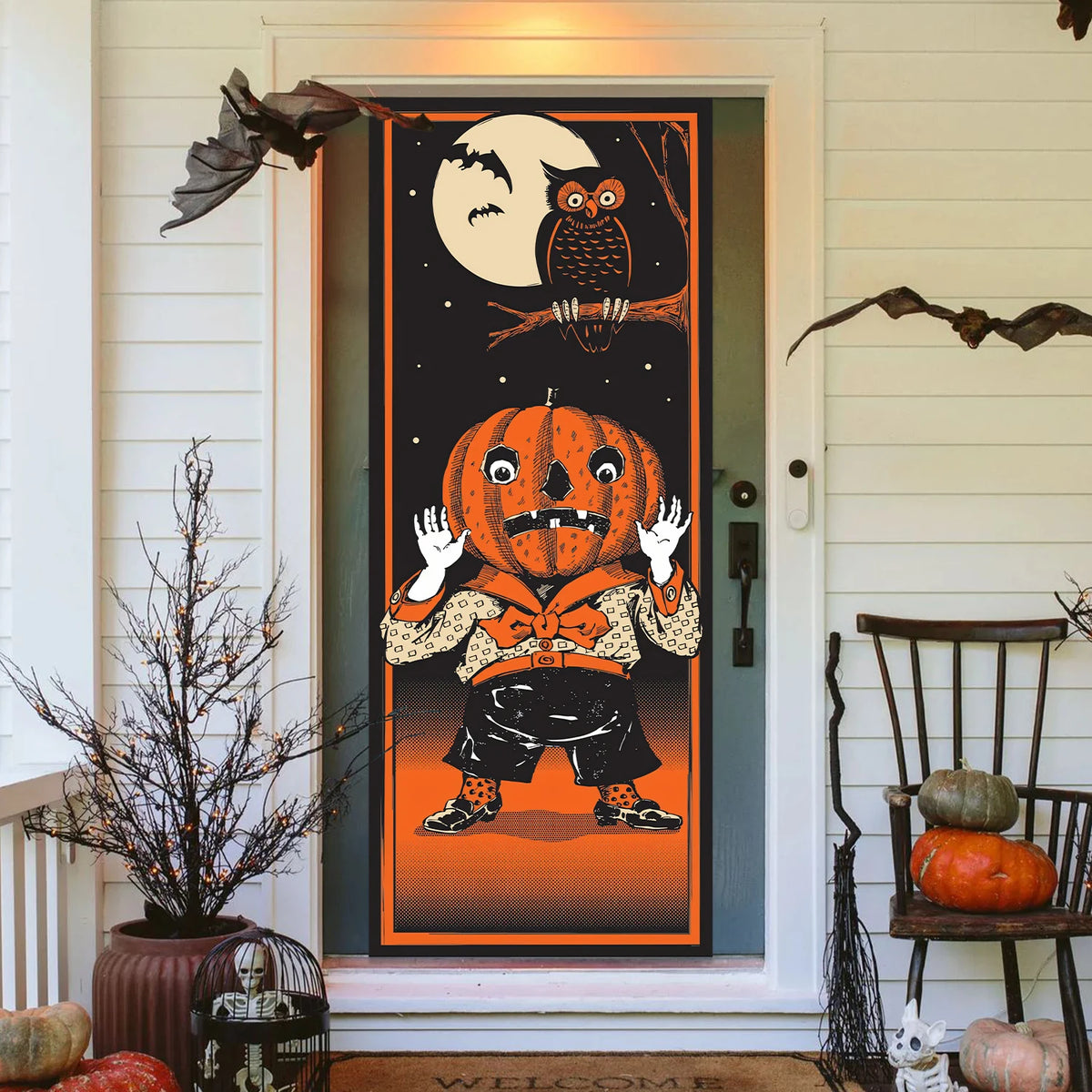 Decorações Vintage de Halloween para Porta: Banner Assustador de Abóbora e Coruja, Feliz Halloween, Decoração para Casa Assombrada, Uso Externo e Interno - Kasa & Pet