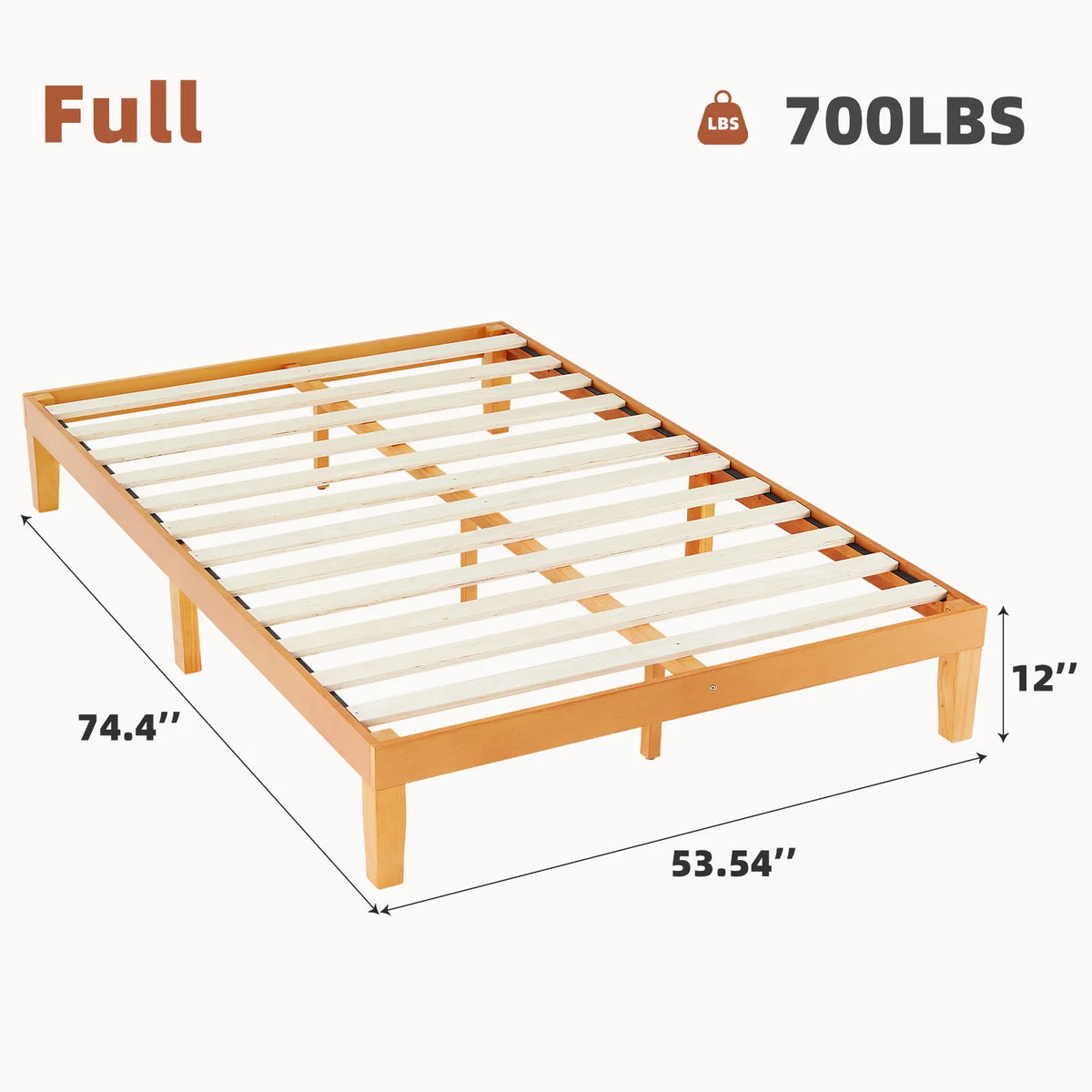 JHK Estrutura de cama de madeira maciça de todos os tamanhos com suporte de ripas de madeira resistente, sem necessidade de molas, fácil montagem, ecológica para sala de estar