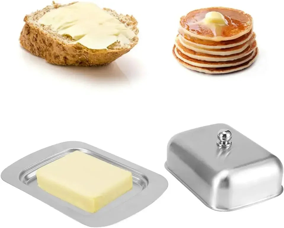Prato de Manteiga em Aço Inoxidável, Bandeja de Queijo, Recipiente para Pão e Queijo, Bandeja Moderna Francesa para Servir Manteiga com Tampa e Alça