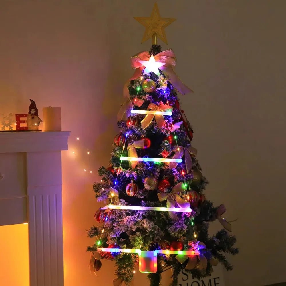 Luzes de Cordão LED em Forma de Escada para Árvore de Natal, Luzes de Fada Suspensas Alimentadas por Bateria, Para Decoração de Árvore de Natal e Casa