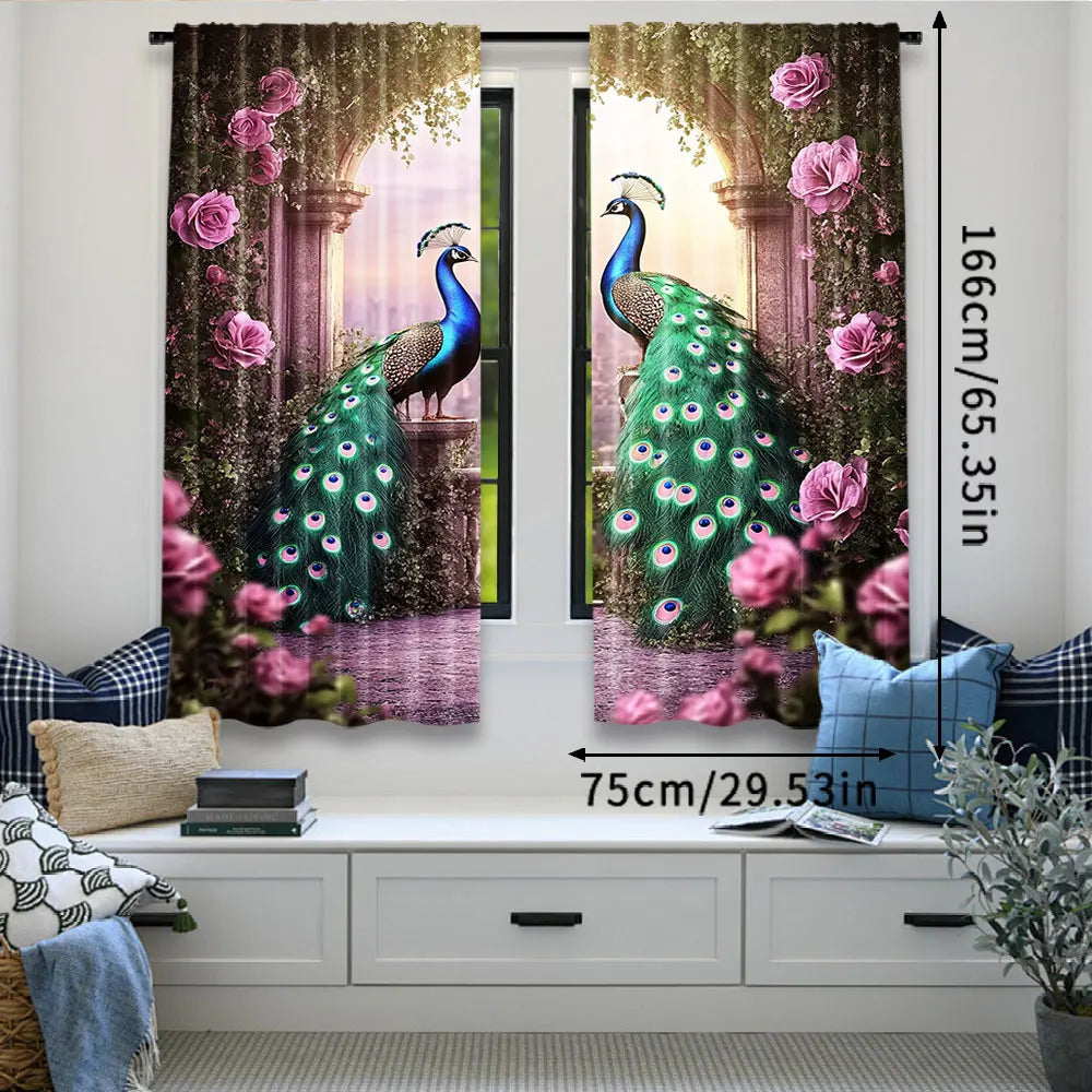 2 pçs retro pavão impresso cortinas para sala de estudo cozinha sala estar dormitório quarto decoração casa a
