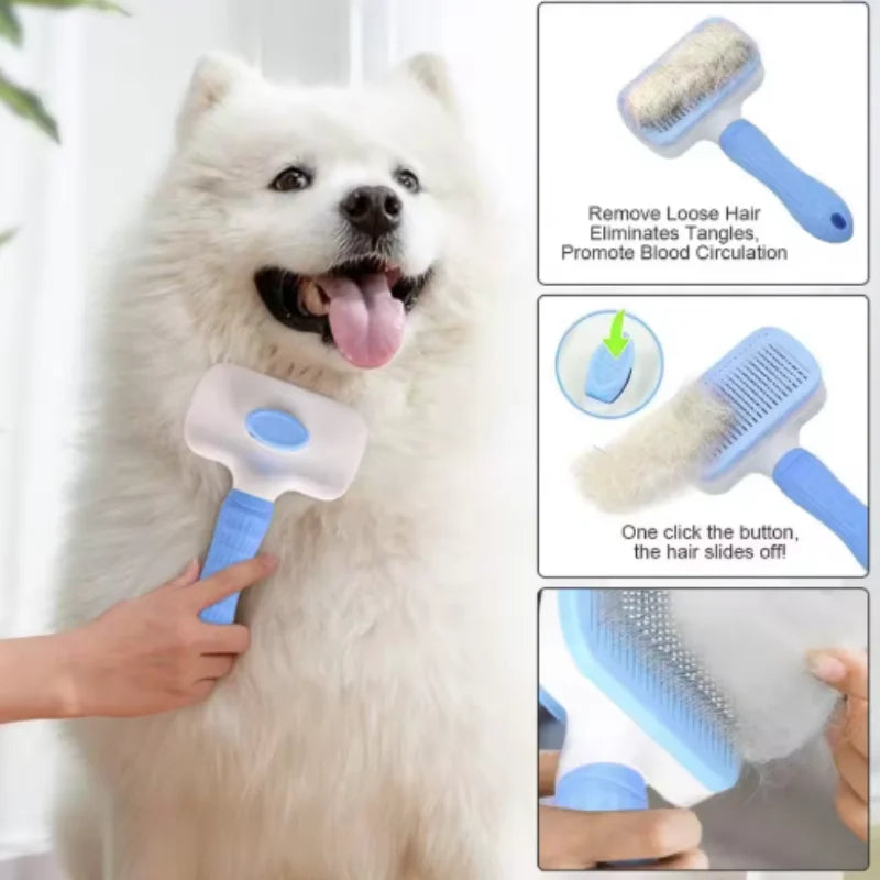 Escova para Cães e Gatos, Escova de Limpeza Automática para Remover Pelos de Animais, Ferramentas de Higiene para Cães e Gatos, Escova Desembaraçadora para Animais de Estimação, Acessórios para Cães