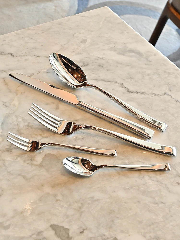 Conjunto de talheres inclinados de aço inoxidável, conjunto portátil de talheres para viagem, colher, garfo, faca, conjunto de utensílios reutilizáveis para acampamento ao ar livre