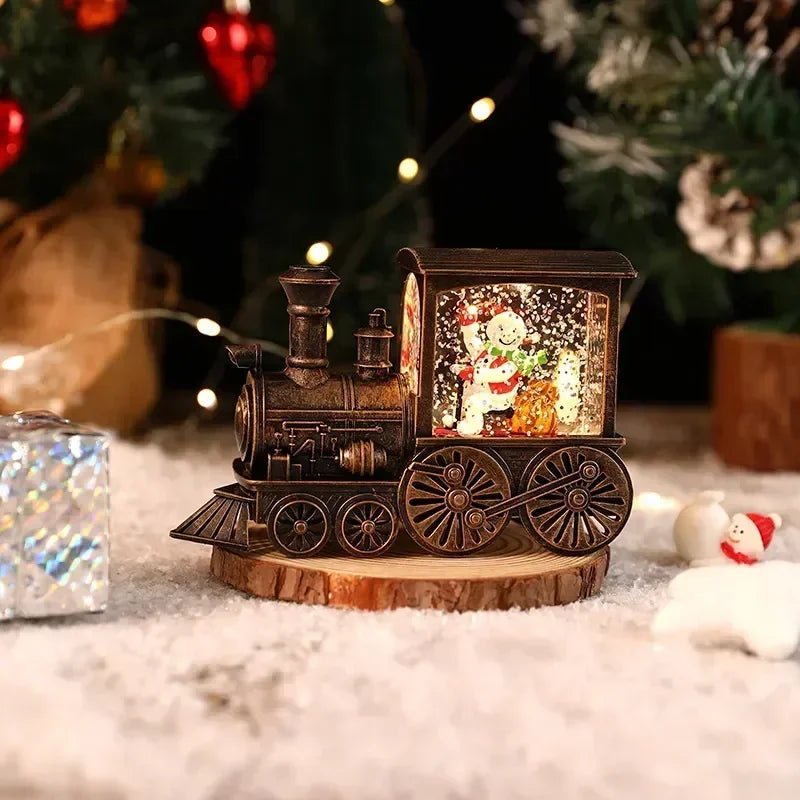Presente de natal bola de cristal ornamentos luzes led trem papai noel feliz natal decoração para festa em casa natal