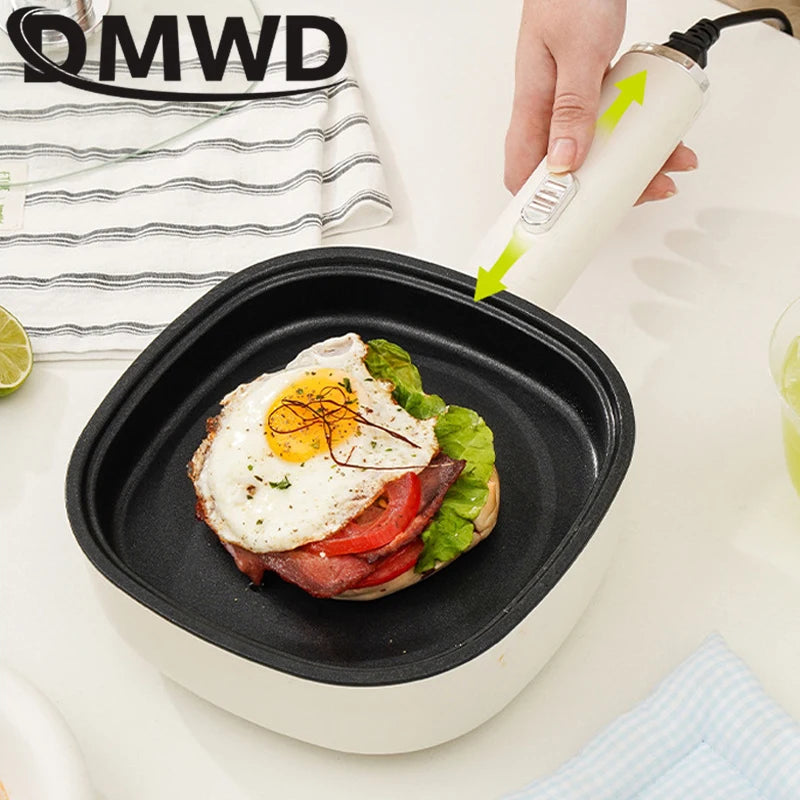 Panela Elétrica DMWD para Fritar, Mini Panela Doméstica Antiaderente para Bifes e Panquecas, Frigideira Elétrica Multifuncional 2 Potências 600W