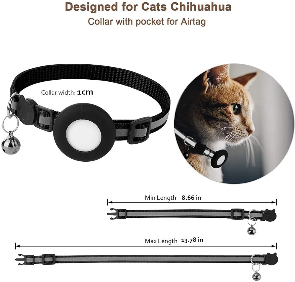 Coleira para Gato Airtag, Fivela de Segurança Refletiva com Sino, Coleira GPS Ajustável Anti-Perda para Gatinhos e Filhotes