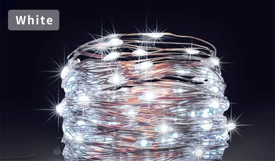 Luz solar ao ar livre da corda led guirlanda de fadas 8 modo jardim quintal festa decoração natal lâmpada fio cobre