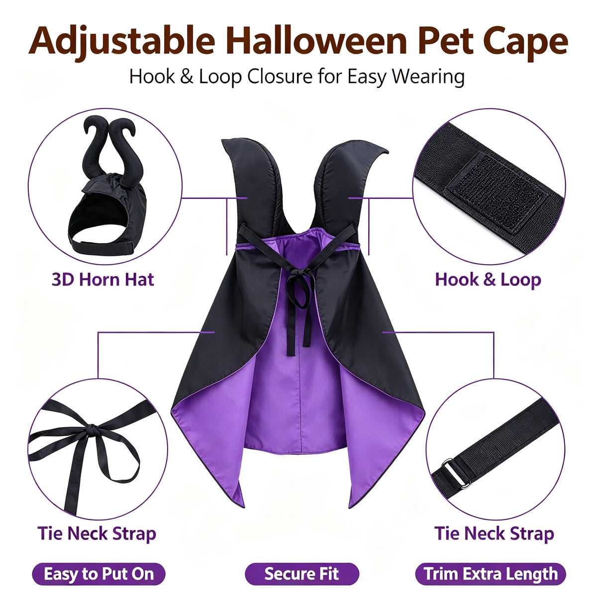 Fantasia de Halloween para Cães e Gatos, Capa com Capuz, Capa de Veludo da Maléfica, Ajustável, Vestuário para Festa de Cosplay, Brinquedo Engraçado de Bruxa para Animais de Estimação