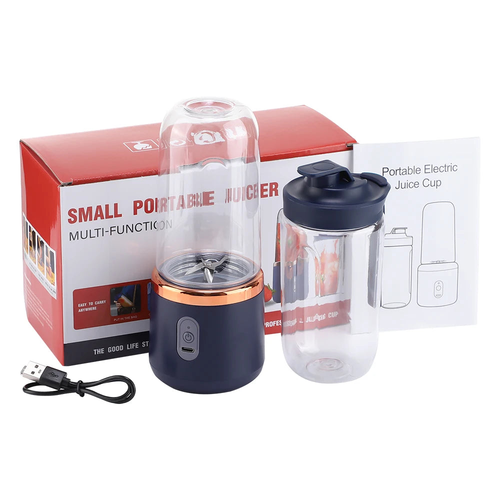 Liquidificador de Frutas Doméstico 400ML, Espremedor Elétrico Portátil, Máquina de Milkshake Multifuncional com 6 Lâminas