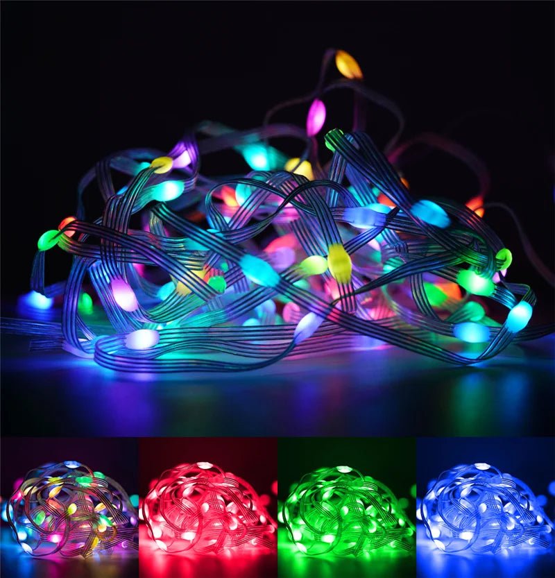 Árvore de Natal ao ar livre e interior String Lights, impermeável Bluetooth Fairy LED String Lights, IP65, WS2812B, 100LED, 10m