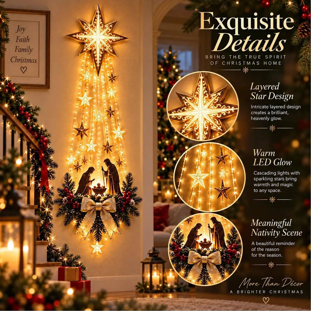 Decoração de Parede de Presépio de Natal de 30cm, Ornamento de Estrela em Acrílico 2D, Cena do Nascimento de Jesus, Decoração de Estrela da Fé