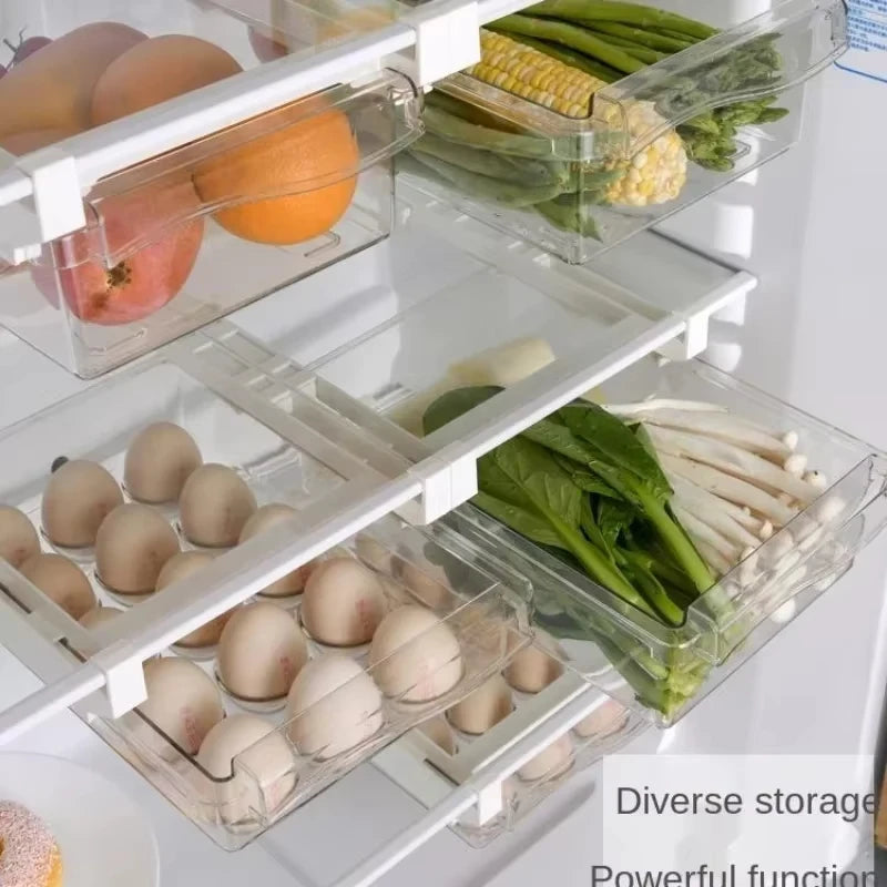 Organizador de geladeira, ovo de frutas, rack de armazenamento sob a prateleira, caixa de gaveta de geladeira, organizador de cozinha para manter fresco
