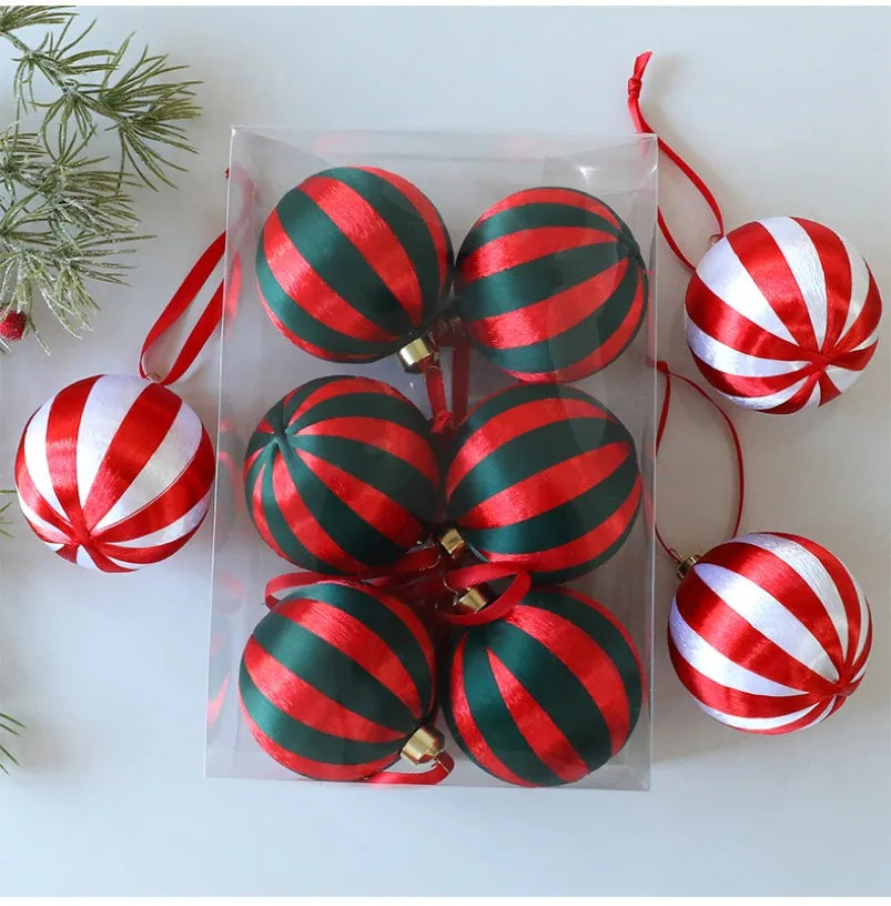 Novo 6 pçs conjunto de bola de natal pingente decorativo seda janela de natal atmosfera decoração árvore de natal bola de espuma pingentes