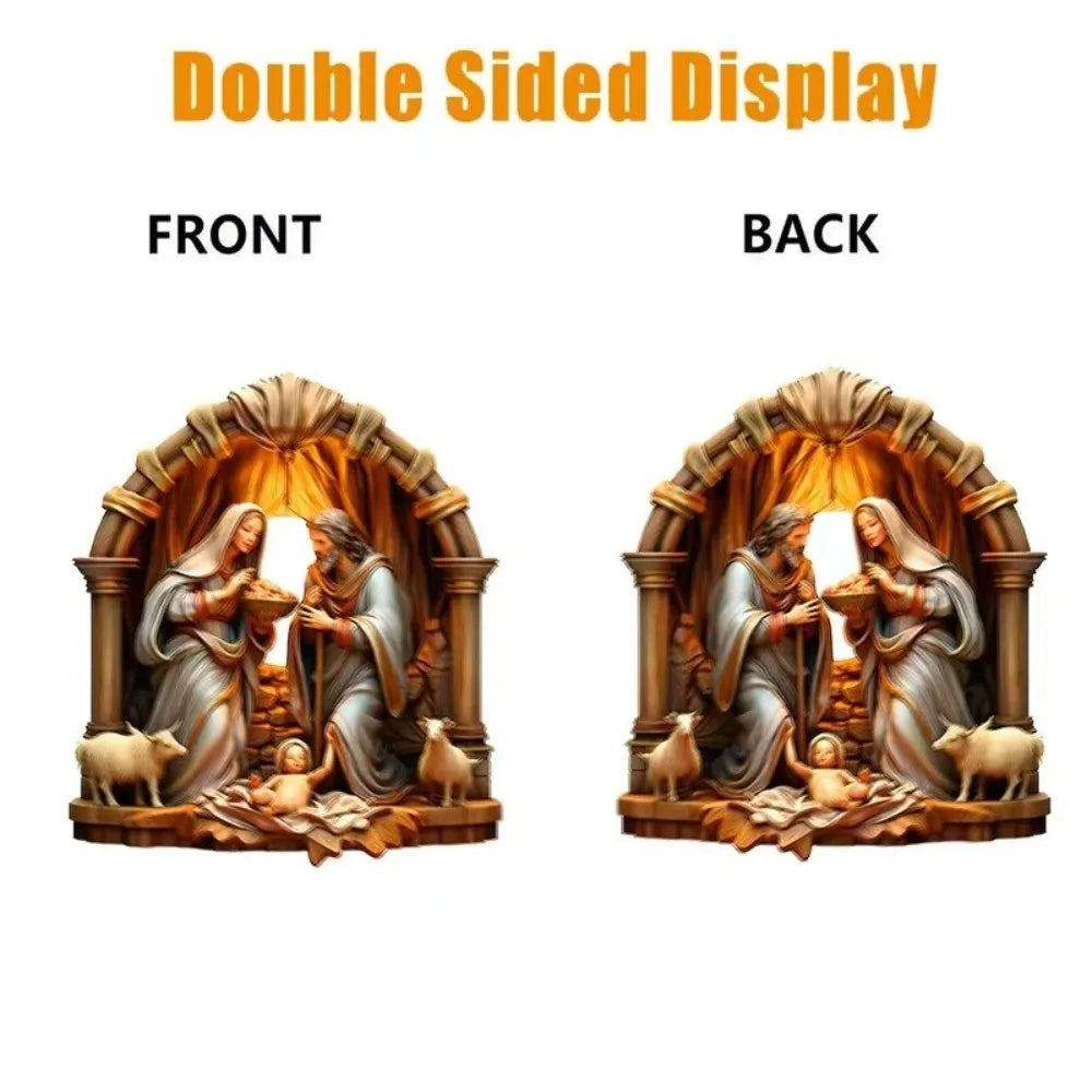Presépio 2d acrílico presépio pingente multi cena dupla face 2d natal pendurado pingente presente criativo