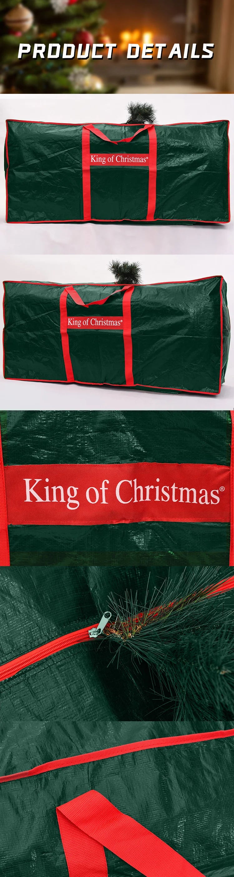 Saco de armazenamento de árvore de natal, árvores de natal artificiais com alças reforçadas duráveis, zíper duplo, à prova d'água