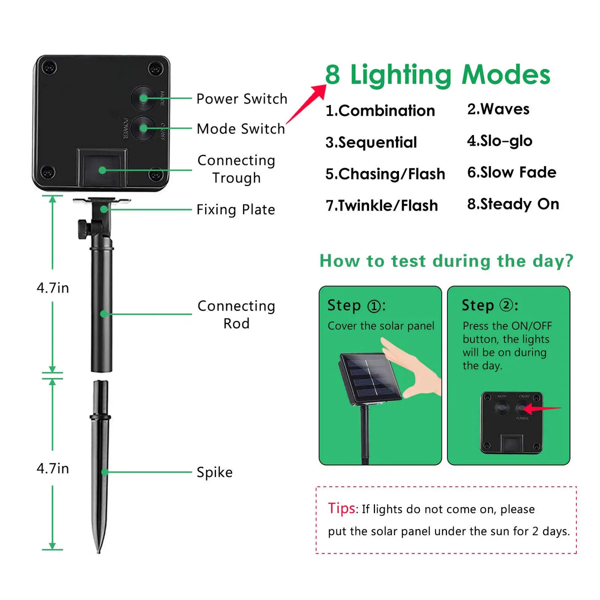 Luzes de fadas externas movidas a energia solar de couro de plástico LED IP65 à prova d'água 8 modos de iluminação para decoração de casamento de Natal