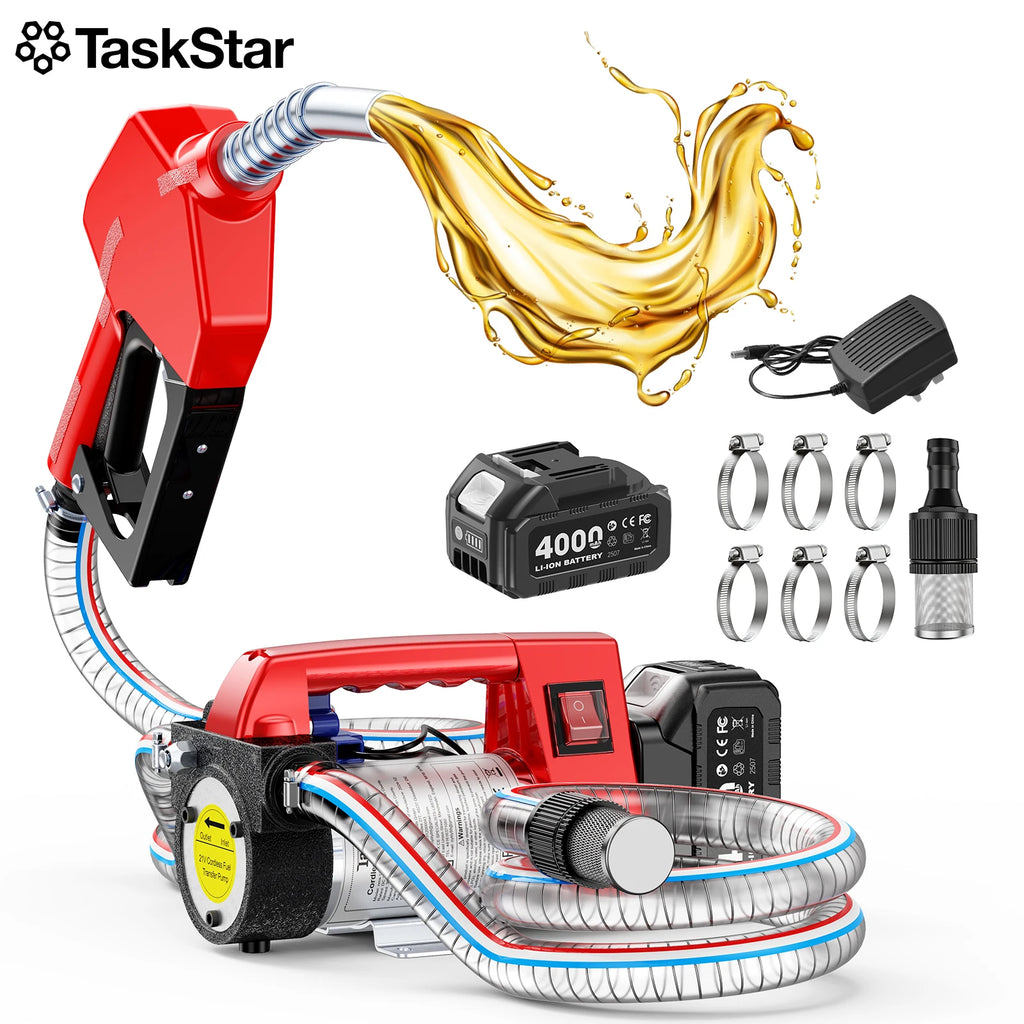Bomba de Combustível Elétrica Taskstar 21V para Caminhões e Tratores a Diesel, Bomba de Transferência de Diesel 45 L/min para Bateria Makita 18V