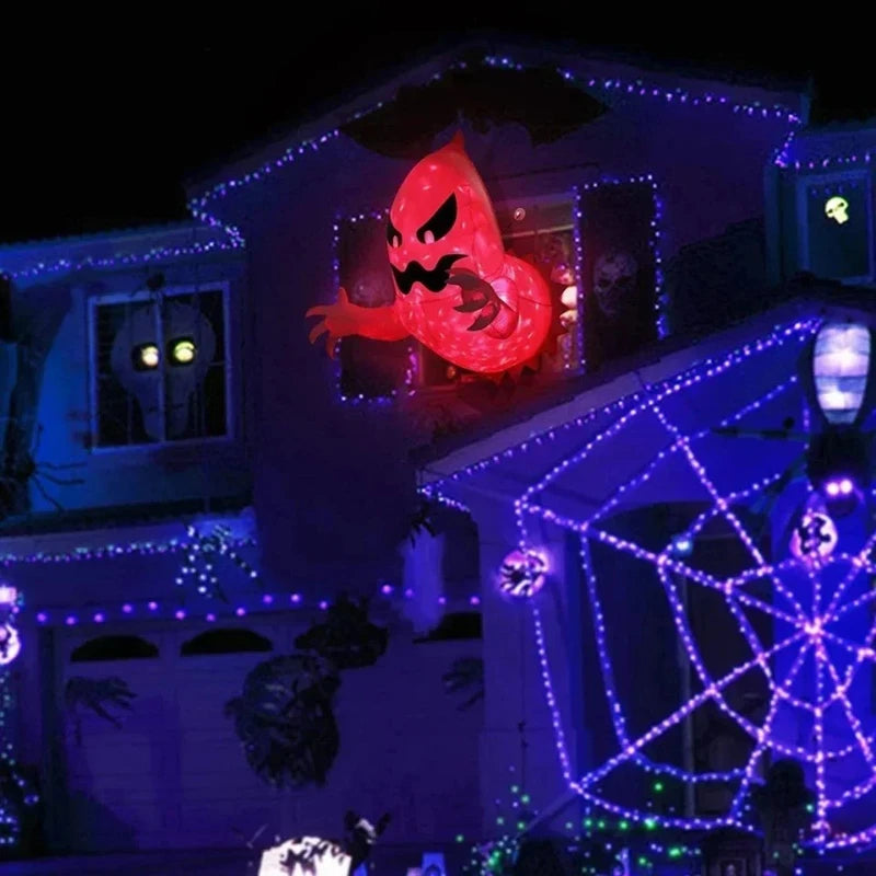 Fantasma Branco Inflável Assustador de Halloween, Decoração Externa Iluminada, Decoração Assustadora para Festa no Jardim, Interior, Quintal, Festa Única