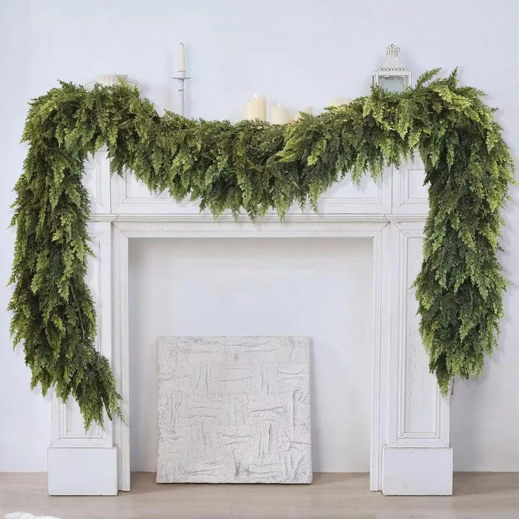 Decorações de árvore de natal feriado falso guirlanda cedro rattan grinalda artificial pinho guirlanda casamento casa lareira porta decoração