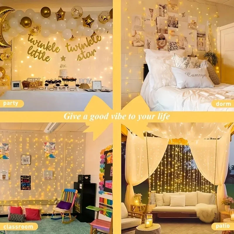 Luzes de Natal LED, Cortina de Luzes de Fada, Alimentadas por Bateria, 8 Modos, Decoração de Natal para Casa, Feriados, Ano Novo 2027, Lâmpada