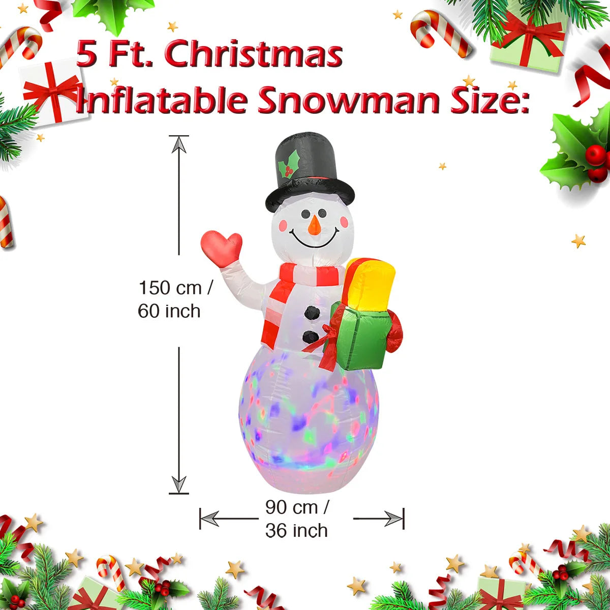 Decorações infláveis de natal-homem de gengibre, boneco de neve brilhante, boneco de neve de ramo, saco de presente boneco de neve decorações de gramado com luz LED