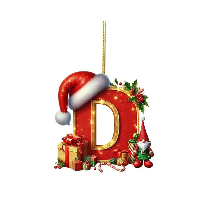 Enfeite de Natal com 26 letras, pingente plano para pendurar, ornamento personalizado, decoração festiva para árvore de Natal, presente para festas de fim de ano.