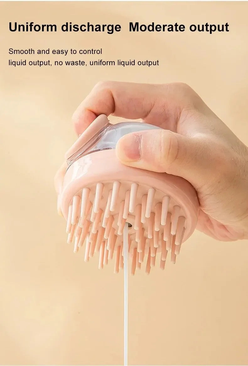 Escova de banho para animais de estimação, silicone macio com dispensador de shampoo, massagem suave para aliciamento e limpeza de pele e cabelo