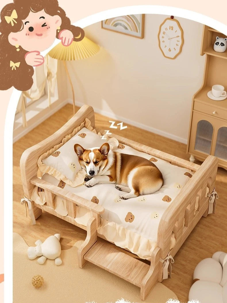 Cama para animais de estimação, cama para cães de madeira maciça, cama para gatos para todas as estações, sofá para dormir para animais de estimação, cama para gatos e cama para cães, prateleira para gatos, condomí