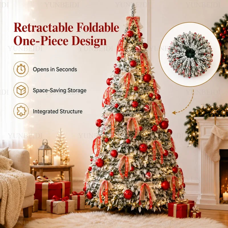 Árvore de Natal Dobrável com Luzes LED e Enfeites, Árvore de Natal Integrada de Alta Qualidade de 120cm a 180cm, Decoração para Festa de Natal em Família