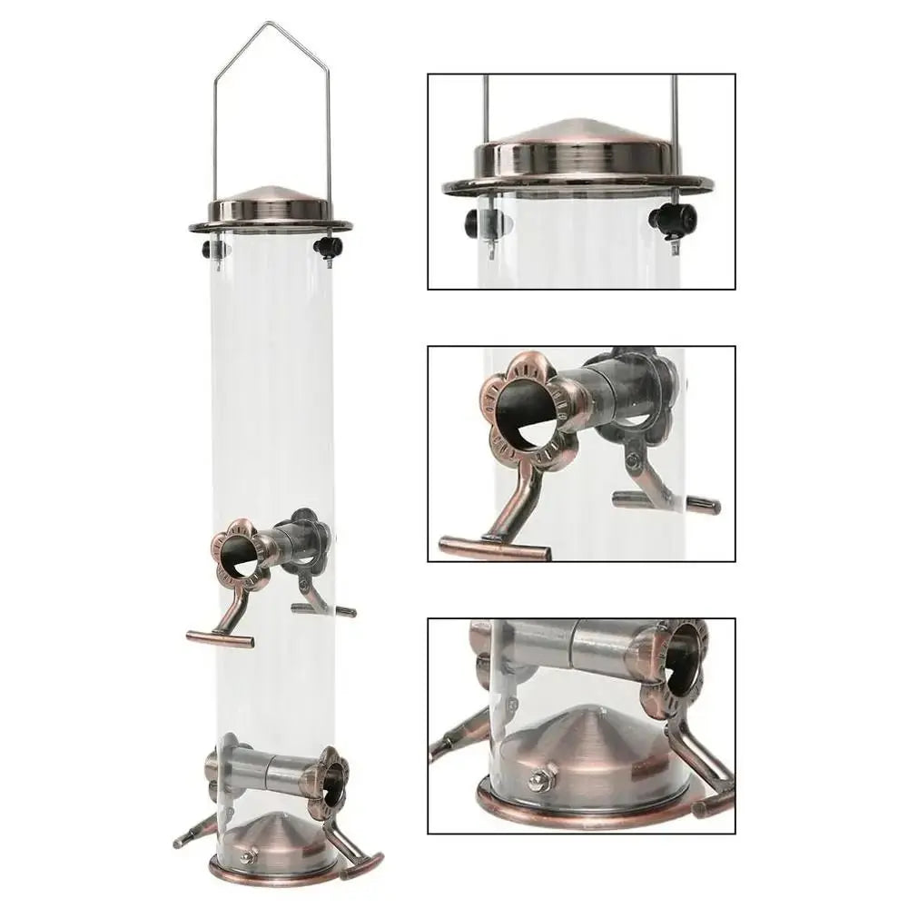 Alimentador de pássaros de metal, suprimentos para animais de estimação, à prova d'água, transparente, dispensador de comida para pássaros, automático, grande capacidade, tigela de alimentação de pássaros, papagaio