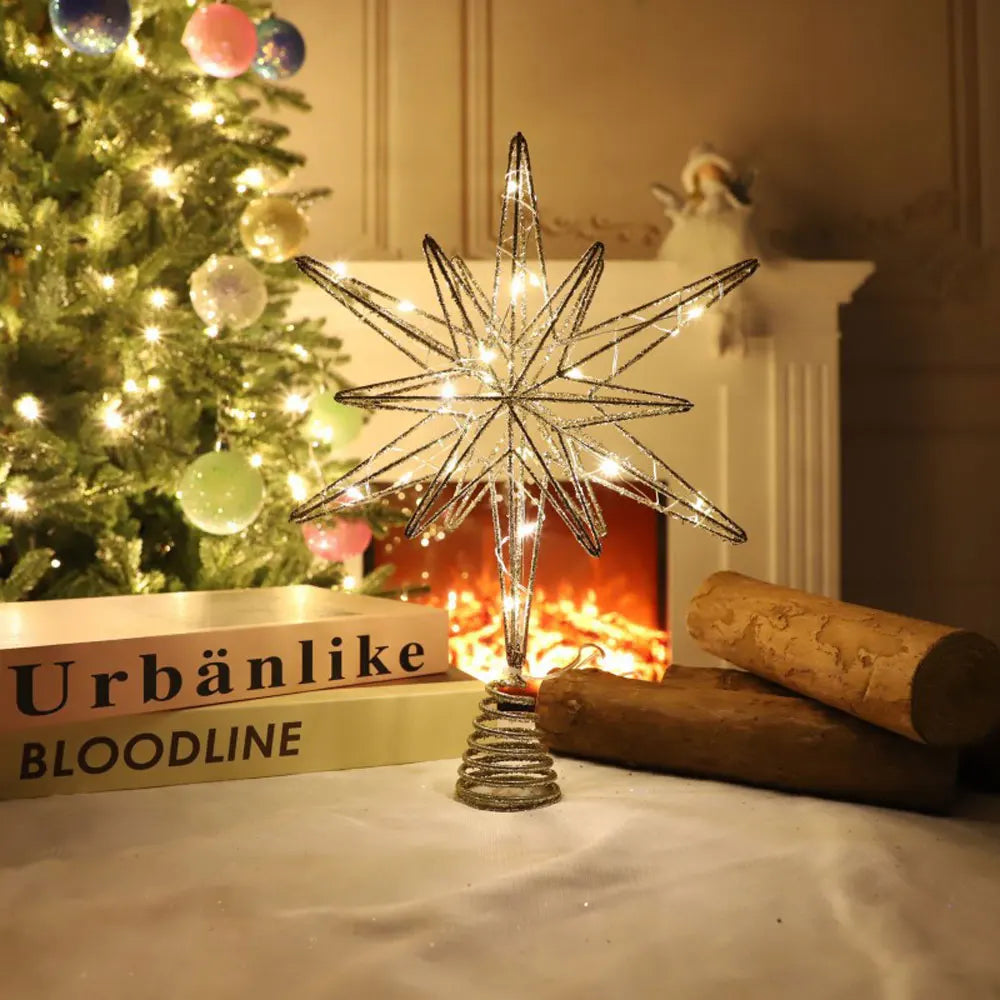 Estrela para Topo de Árvore de Natal com Luzes LED, Enfeites Criativos com Luzes LED e Glitter, Decoração de Árvore de Natal para Festas