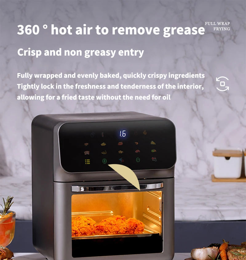 Fritadeiras elétricas de ar de grande capacidade 10L Cozinha doméstica automática sem óleo 360 ° Fritadeira com forno de convecção sem óleo